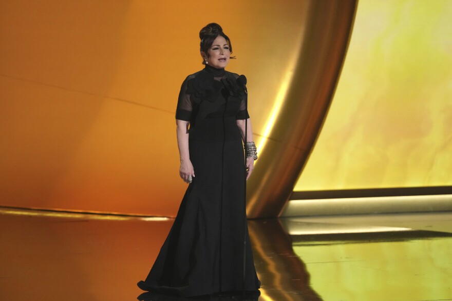 Gloria Estefan introduces a performance by Shakira during the 67th annual Grammy Awards on Sunday, Feb. 2, 2025, in Los Angeles. (AP Photo/Chris Pizzello)