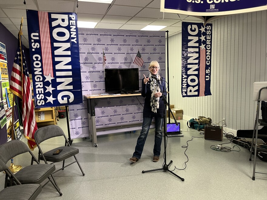 Democratic candidate Penny Ronning speaks to supporters at her primary watch party Tuesday night. She and incumbent Republican Rep. Matt Rosendale secured their parties' nominations in the race for House District 2.