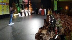 Brooke Simpson, age 10, makes a turkey call on stage at the Grand National Calling Championships in Nashville on Feb. 14.