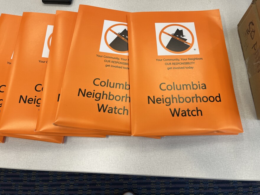 Information packets wait for Columbia Neighborhood Watch meeting attendees on Monday, April 20, 2026. The meeting’s goal was to expand the organization's reach and make Columbia the safest city in Missouri.