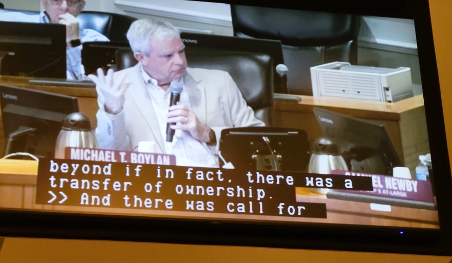 City Council member Michael Boylan, seen on a council chamber camera, asks questions during Wednesday's revived Special Investigatory Committee on JEA matters.