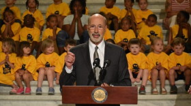 Pennsylvania Gov. Tom Wolf speaks in the Capitol rotunda in June 2019. (Ed Mahon/PA Post)