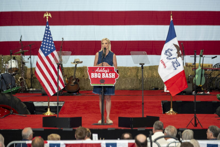 Republican U.S. Senate candidate Ashley Hinson speaks at a fundraising event on Aug. 29, 2026.