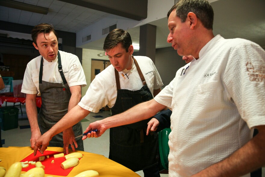 Chefs Josh Whigham, Sean Wheaton and Joe Raffa discuss the best way to chop squash.