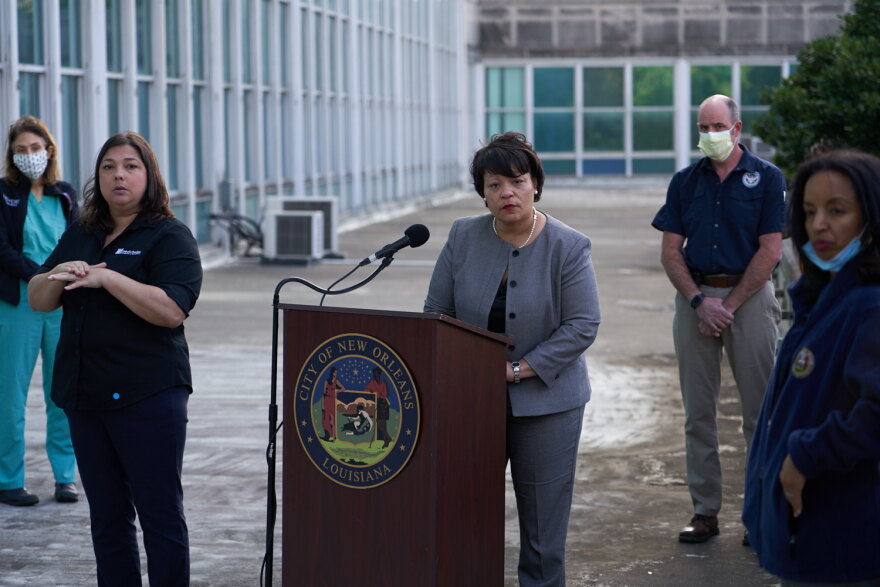 Mayor LaToya Cantrell speaks at a press conferece at City Hall. New Orleans, Louisiana.  April 14, 2020.