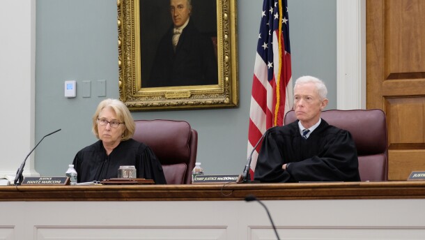 Justice Anna Barbara Hantz Marconi, alongside Chief Justice Gordon MacDonald, during oral arguments on Oct. 15, 2025.