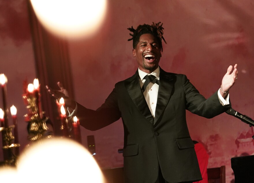 Jon Batiste performs during Thursday's State Dinner with President Biden and French President Emmanuel Macron on the South Lawn of the White House in Washington, D.C.