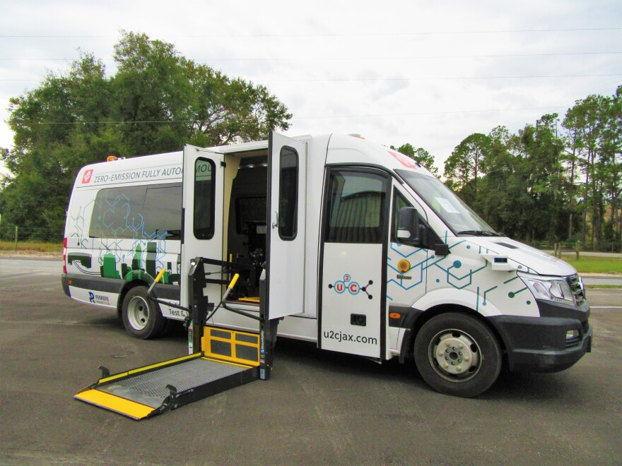 JTA's self-driving ADA and FMVSS compliant zero-emission passenger van is pictured.