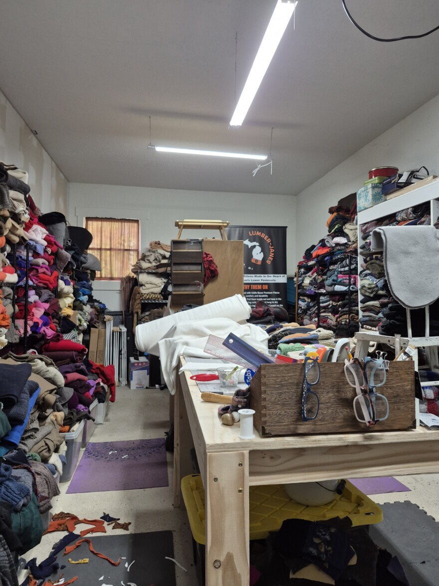 Lumber Janes Mittens workshop sits in the corner of a garage at the home of Dawn Vanneste.