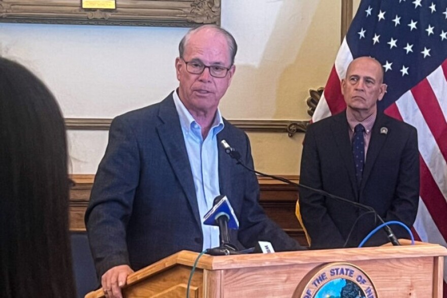 Gov. Mike Braun field a variety of questions after he ceremonially signed Senate Enrolled Act 76, an immigration enforcement bill, into law.