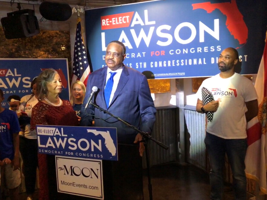 Rep. Al Lawson delivers a victory speech at The Moon after beating former Jacksonville mayor Alvin Brown in the Democratic primary.