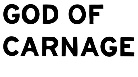 Poster for "God of Carnage"; illustrated martini glass with a tooth in the liquid