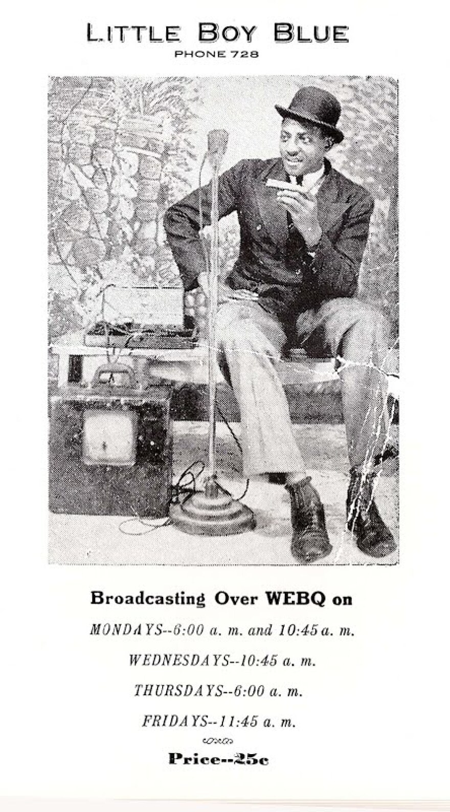 An ad for Rice Miller as "Little Boy Blue" on WEBQ, Cairo, Illinois, 1938