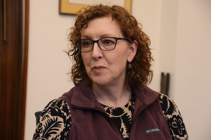 Carol Beecher, the new director of the Alaska Division of Elections, answers questions from reporters on Thursday, Feb. 16, 2023.