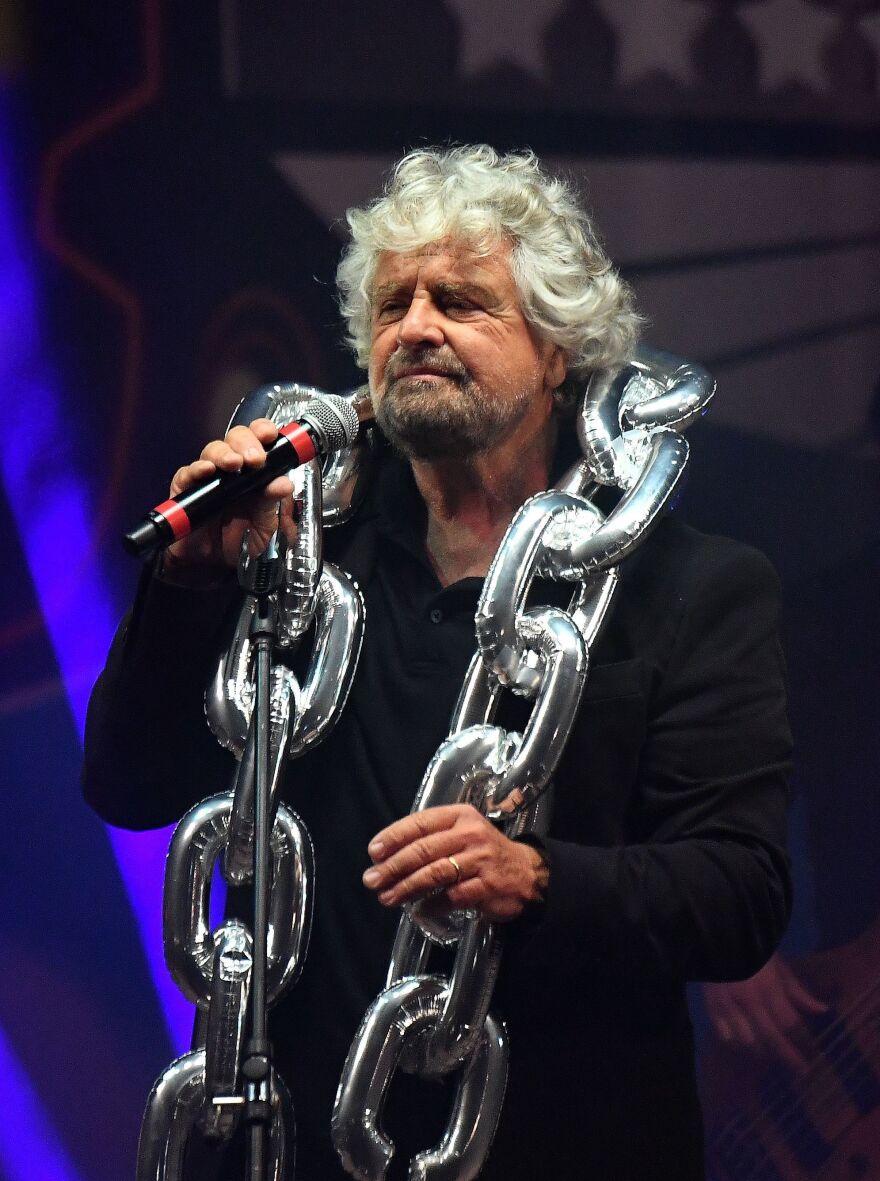 5-Star Movement founder Beppe Grillo, a stand-up comedian, performs during a party meeting in Rimini last September.