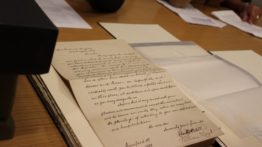 In an 1888 letter, Charles Hill and William Hoyt invite Frederick Douglass to give a lecture in Stamford, Ct. It is part of the Walter Evans Collection of Frederick Douglass and Douglass Family Papers recently acquired by Yale University.