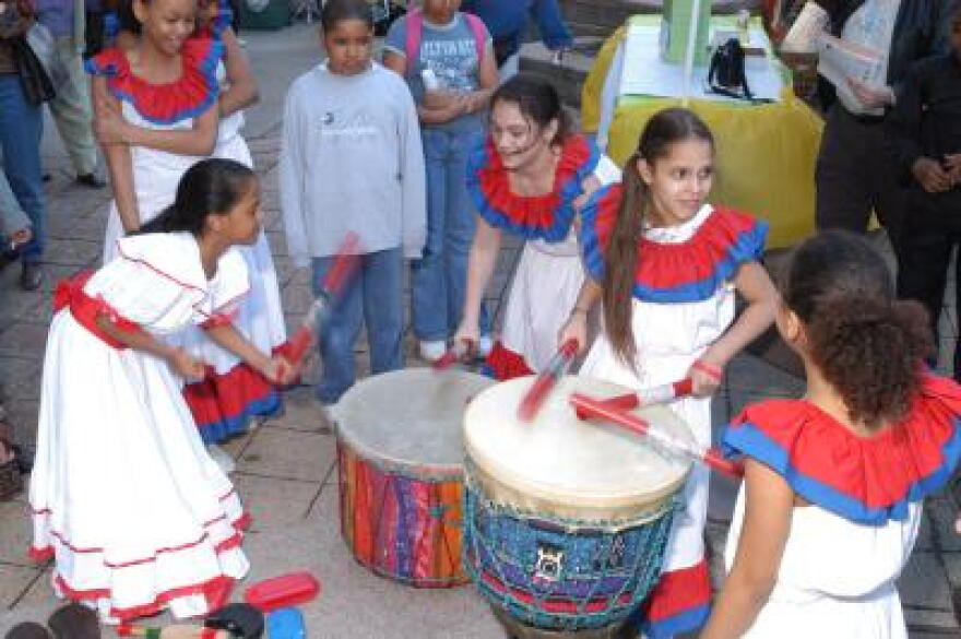 Students from Herman Badillo troupe warm up for Arts Works for Kids