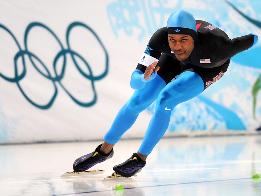 Shani Davis trains at the Richmond Olympic Oval in Vancouver, Feb. 8, days before the 2010 Winter Olympics begin.