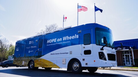 University of Kansas Cancer Center’s retrofitted bus, dubbed “HOPE on Wheels,” will offer free screening events, including for skin, prostate, and breast cancer, throughout Kansas and Western Missouri, with an emphasis on serving rural communities.