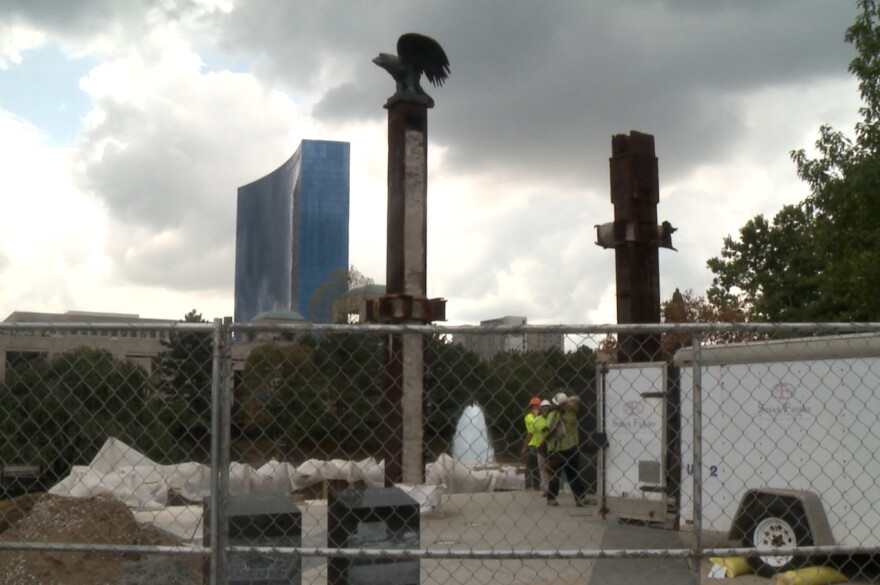 Workers at the 9/11 memorial in Indianapolis on August 18th, 2021