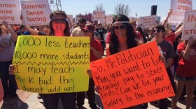 Teachers and education supporters rally at the state Capitol in Oklahoma City in March 2015, asking for better pay.