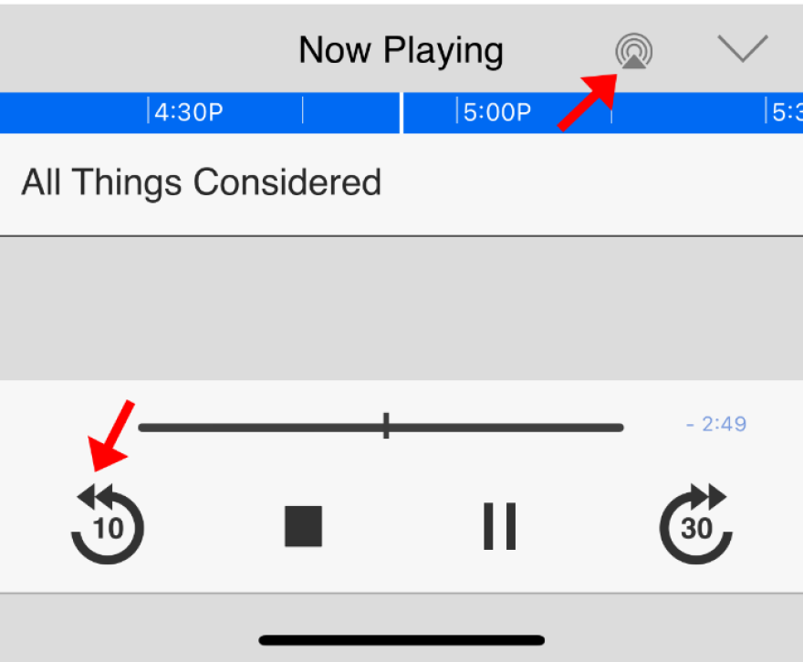  KBIA's App showing the redesigned Player, with the immediate schedule listed above the controls