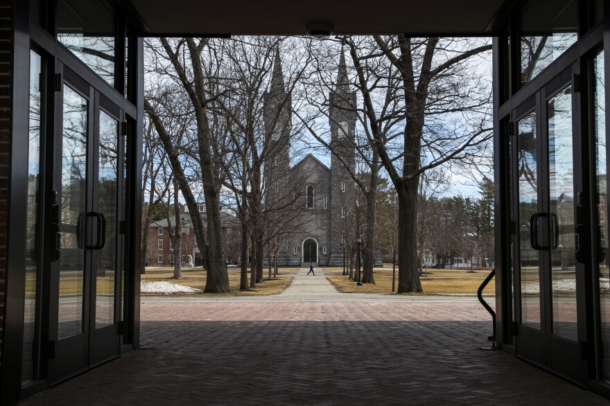 The Bowdoin College campus is nearly empty during spring break, Wednesday, March 11, 2020, in Brunswick, Maine. The school has announced that it's asking students not to return to campus following spring break and will hold classes online due to concerns about the coronavirus. Maine still has no confirmed cases of coronavirus.