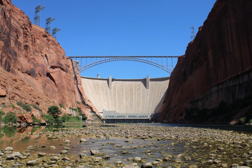 The Colorado River flows out from beneath Glen Canyon Dam in Page, Arizona on June 17, 2026.