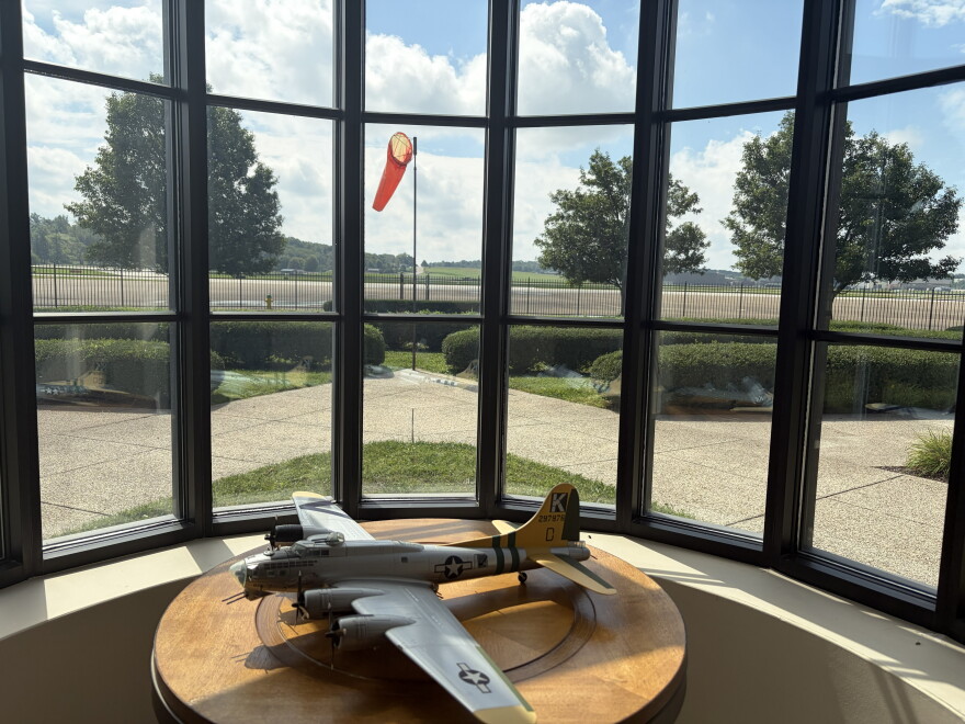 The view from the airport manager's office on the first floor of the Akron Fulton Airport Terminal shows a low-level view of the airfield — designed for dirigible landings, rather than planes.
