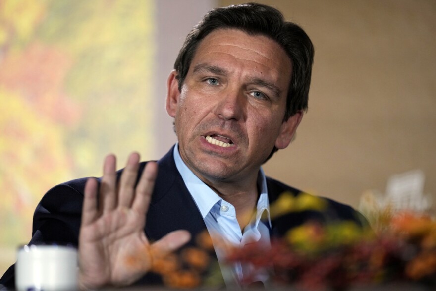 Republican presidential candidate Gov. Ron DeSantis speaks during the Family Leader's Thanksgiving Family Forum, Friday, Nov. 17, 2023, in Des Moines, Iowa. 