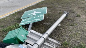     Part of the destruction wrought by Hurricane Ian as the storm scoured Southwest Florida was traffic signage and signals along many area thoroughfares. This damaged road sign is Alico Road near I-75.