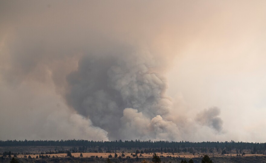  The Bench Fire burning in the distance from Highway 26 near Warm Springs, Ore., on July 30, 2026.