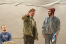 Kevin McAlexander (Shaw/Quint) makes a point to Nick Vogel (Dreyfuss/Hooper) as Bryan Stokke (Scheider/Brody) looks on during rehearsal.