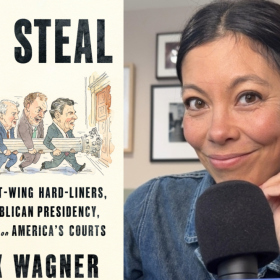 The cover of "The Steal" beside author Alex Wagner. (Courtesy of Flatiron Books)