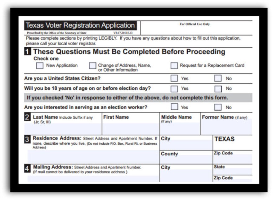 A detail of a voter registration form.