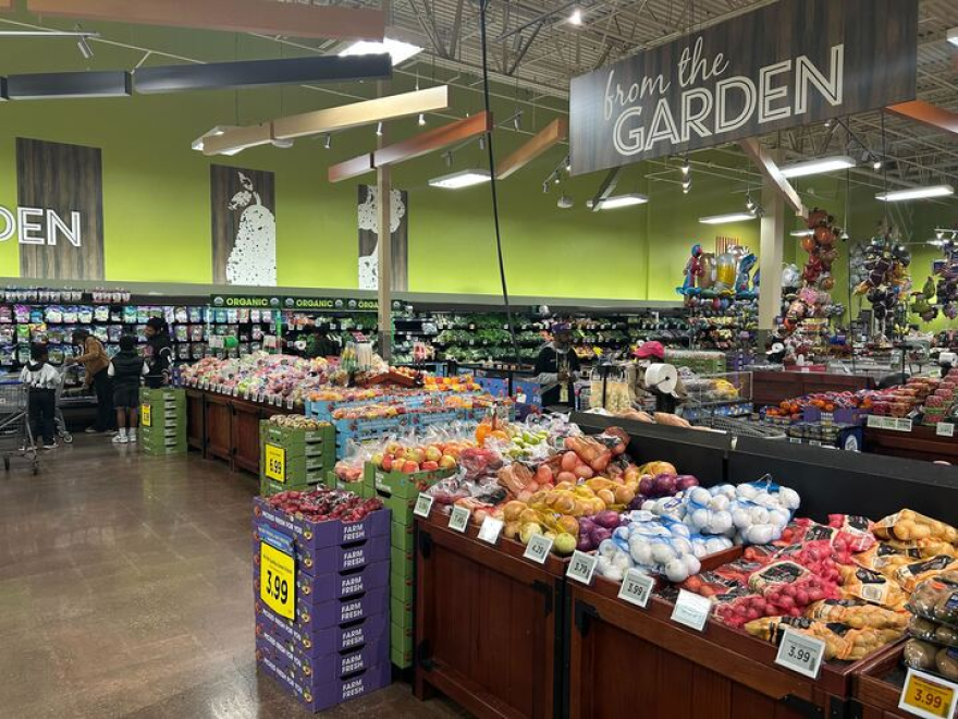 inside of a grocery store filled with food