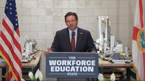 Gov. Ron DeSantis talks about workforce training at Brevard Public Schools on Presidents' Day.