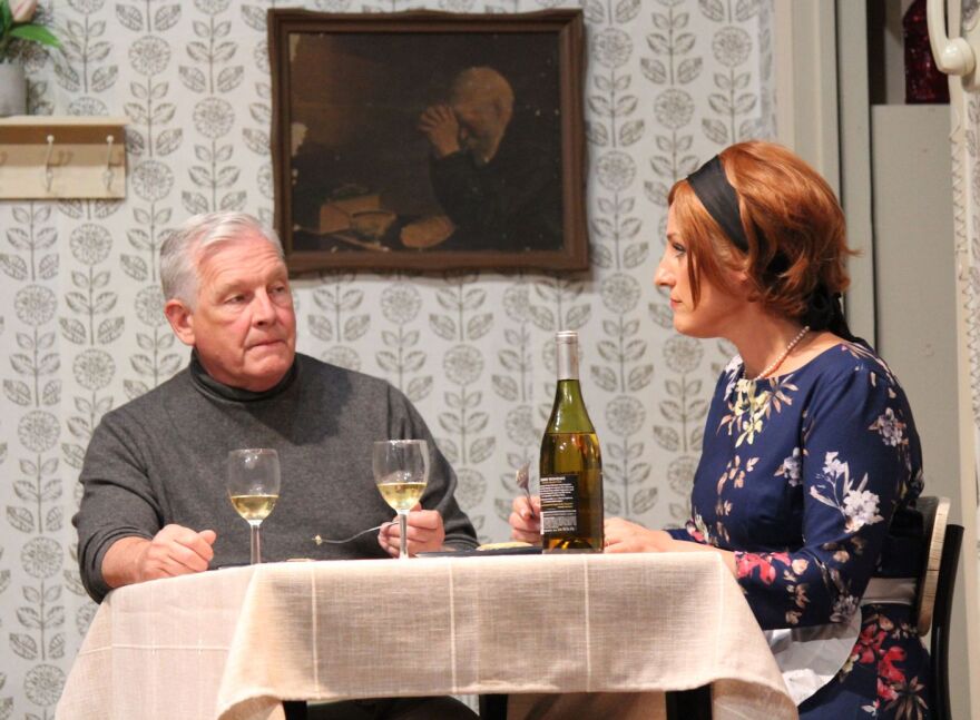 Carl Schmitt (Brett Marston) and his wife, Louise (Amy Saad) harbor a secret that is revealed toward the end of the play.