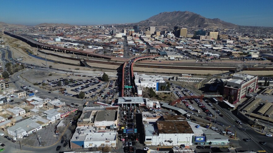 Cars cross the "Paso del Norte" International Bridge at the U.S.-Mexico border between Ciudad Juarez, Mexico, bottom, and El Paso, Texas, top, Wednesday Feb. 11, 2026.