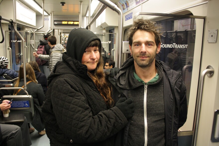 Bella Barger and Erik Nelson take light rail to get to their methadone treatment. 