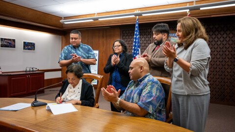 Gov. Lou Leon Guerrero signs bills into law on Feb. 10, 2026.