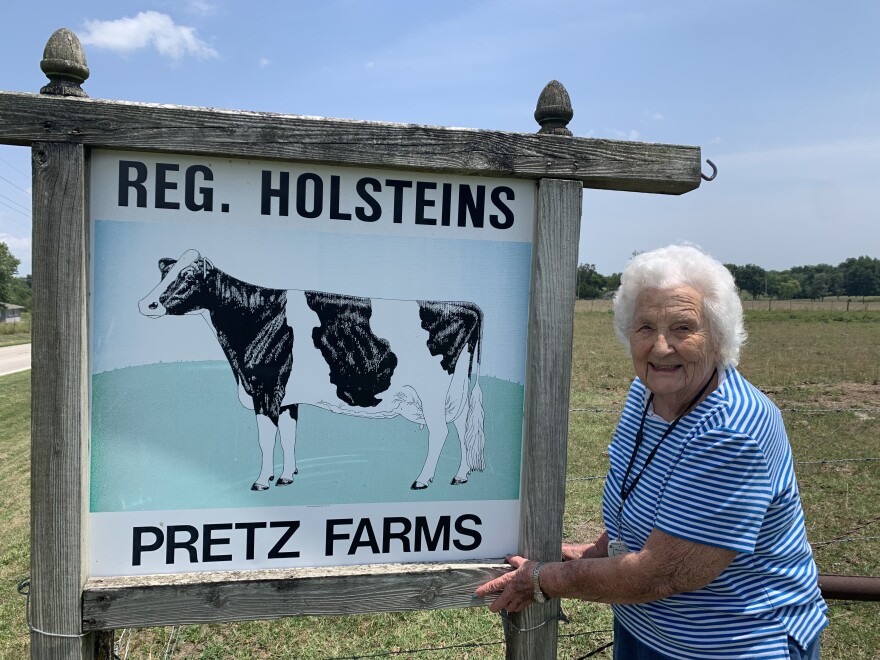  Vintage Park resident Pauline Pretz visits her dairy farm while on a “Country Cruise.” 