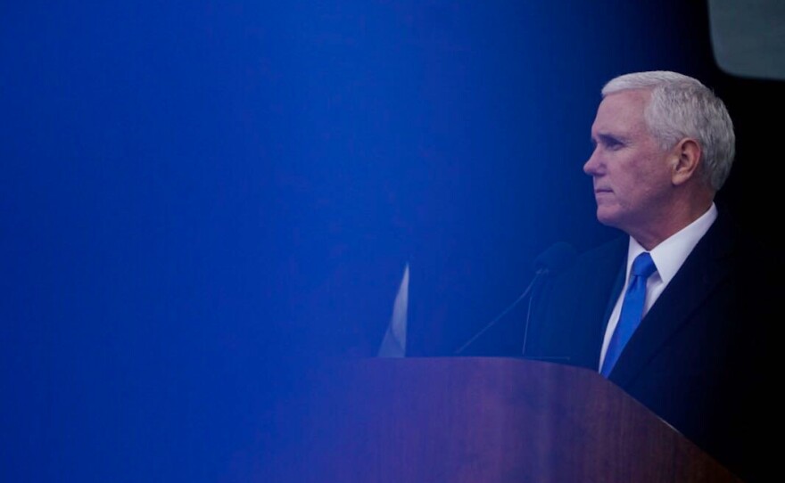 Vice President Mike Pence speaks to the gathered anti-abortion rights activists.
