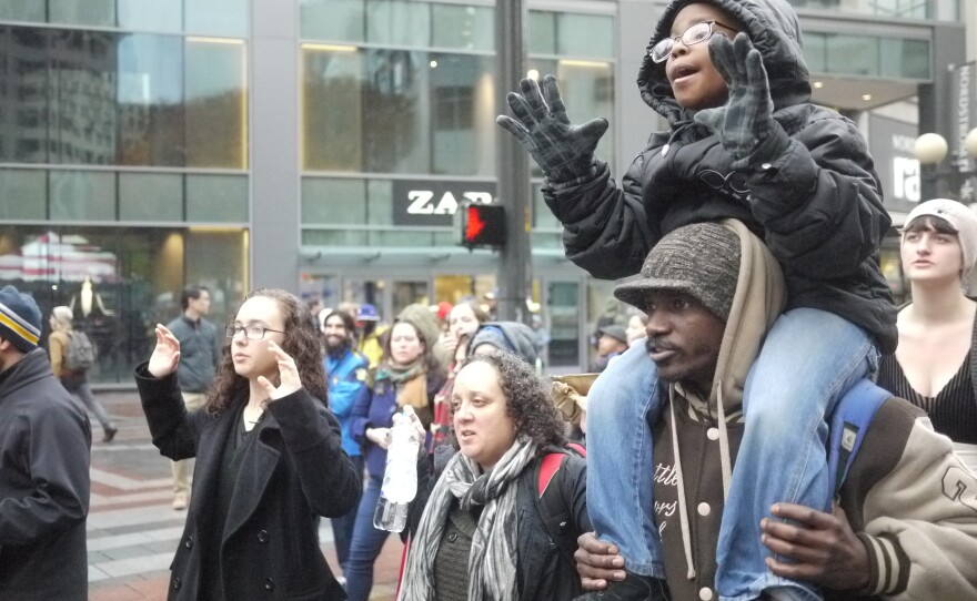 Protesters in a march to the federal courthouse on Tuesday, Nov. 25, the day after a grand jury declined to indict Darren Wilson for Michael Brown's death.