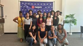 Summer 2025 Media Lab group poses with Dr. Fadia Nordtveit after her Media Literacy workshop at NEPM