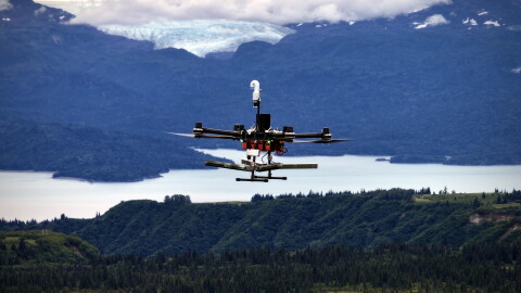 One of Rainmaker Technology Corporation's Elijah drones flies near Homer, Alaska.
