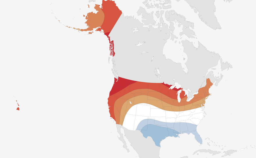 NOAA's Climate Prediction Center says a strong El Nino in the Pacific is increasing chances for warmer-than-average temperatures this December through February.