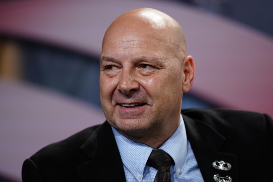 Pennsylvania state Sen. Doug Mastriano, R-Franklin takes part in a forum for Republican candidates for governor of Pennsylvania at the Pennsylvania Leadership Conference in Camp Hill, Pa., April 1, 2022.  Mastriano, supports an abortion ban starting at six weeks of pregnancy without exceptions for rape, incest or saving the life of the mother. 