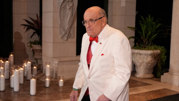 FILE - Rudy Giuliani arrives for a New Year's Eve celebration with President Donald Trump and first lady Melania Trump at the Mar-a-Lago club, Wednesday, Dec. 31, 2025, in Palm Beach, Fla. (AP Photo/Alex Brandon,File)