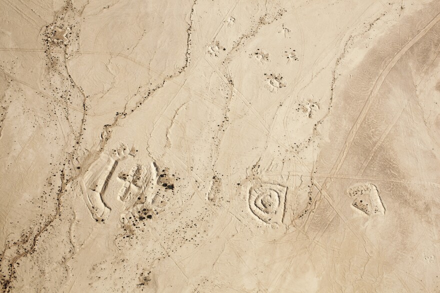 Formations simulating enemy installations for military maneuver training, live-fire zone, the Negev. From the Desert Bloom series, 2011.